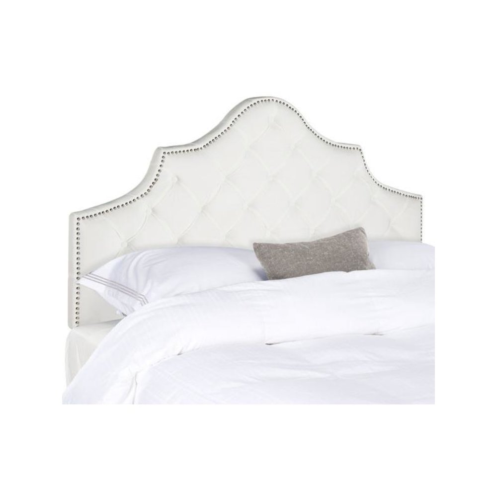 AREBELLE WHITE VELVET TUFTED HEADBOARD - SILVER NAIL HEAD, MCR4035H-F