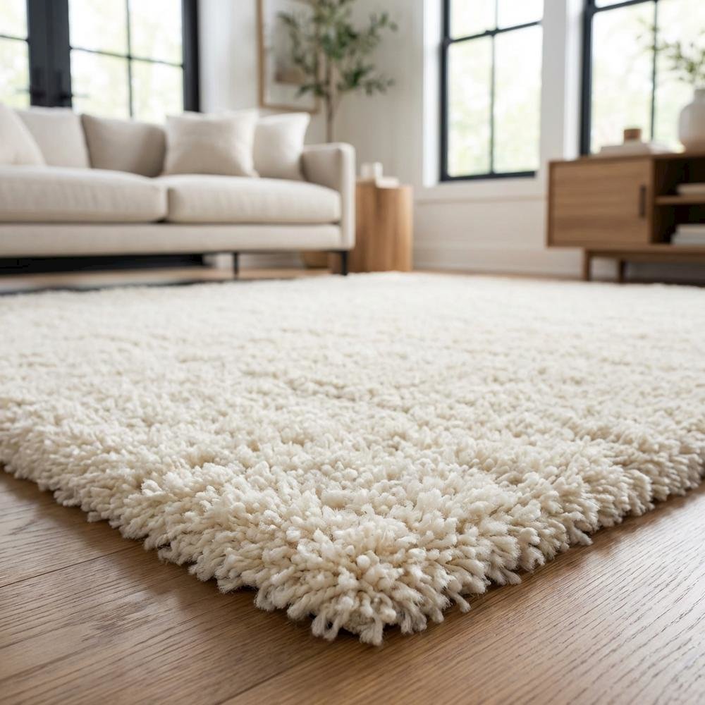 Ivory and Beige Area Rug, Power Loomed Large Rectangle Design for Living Room