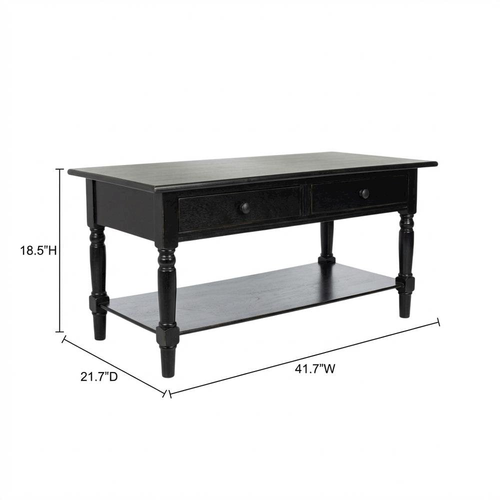 Black Pine Coffee Table with 2 Drawers and Aluminum Alloy Frame