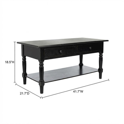 Black Pine Coffee Table with 2 Drawers and Aluminum Alloy Frame