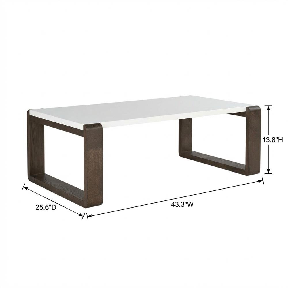 Mid-Century Modern White and Dark Brown Coffee Table with Wood Frame