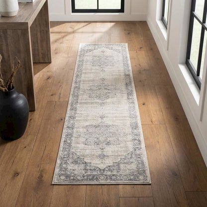 Cream / Grey Area Rug with Jute Backing and Power Loomed Craftsmanship, Runner