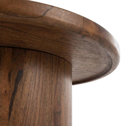 Dark Brown Round Pedestal Coffee Table with Wooden Frame and 40 lb Capacity