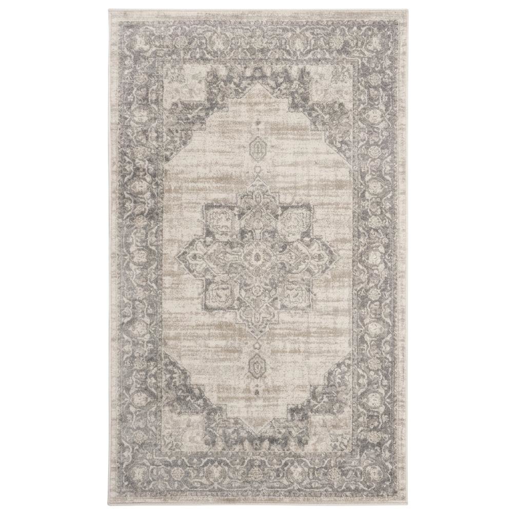 Cream and Grey Area Rug with Power Loomed Small Rectangle Shape