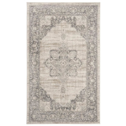 Cream and Grey Area Rug with Power Loomed Small Rectangle Shape