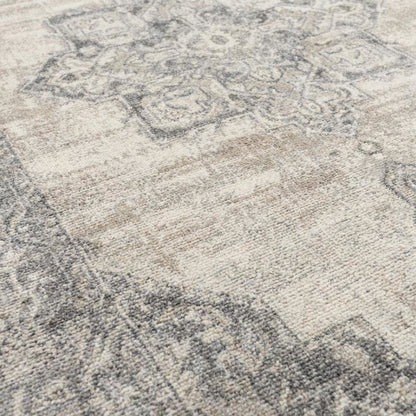 Cream and Grey Area Rug with Power Loomed Small Rectangle Shape