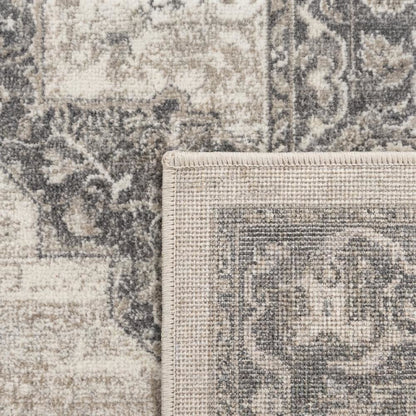 Cream and Grey Area Rug with Power Loomed Small Rectangle Shape