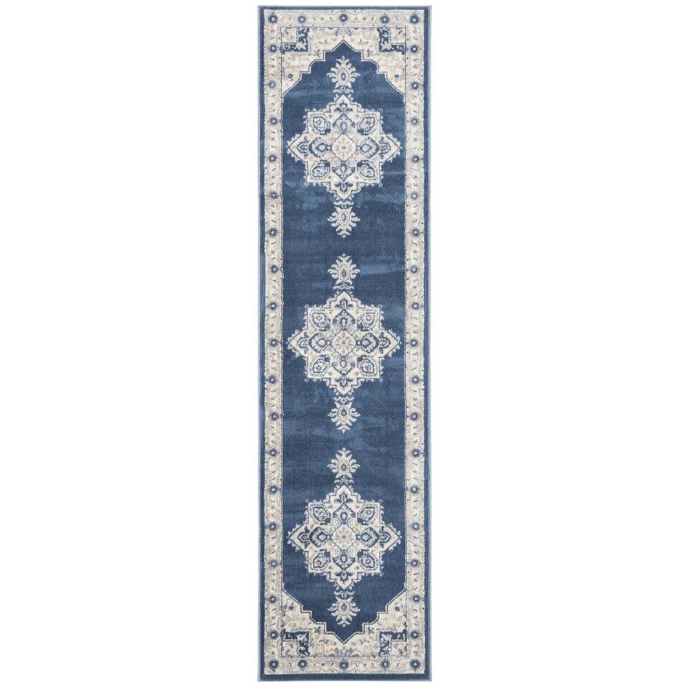 Navy and Creme Area Rug with Power Loomed Backing and Jute Backing, Runner Style