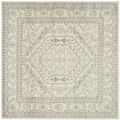 Ivory and Silver 8-Foot Square Area Rug with Polypropylene Pile, Power Loomed