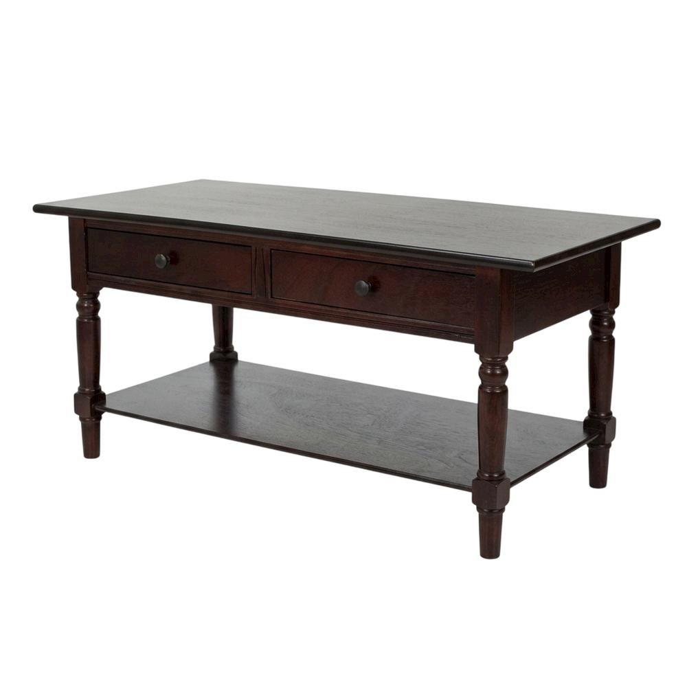 Cherry Wood Coffee Table with 2 Drawers and Shelf Storage