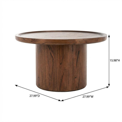 Dark Brown Round Pedestal Coffee Table with Wooden Frame and 40 lb Capacity