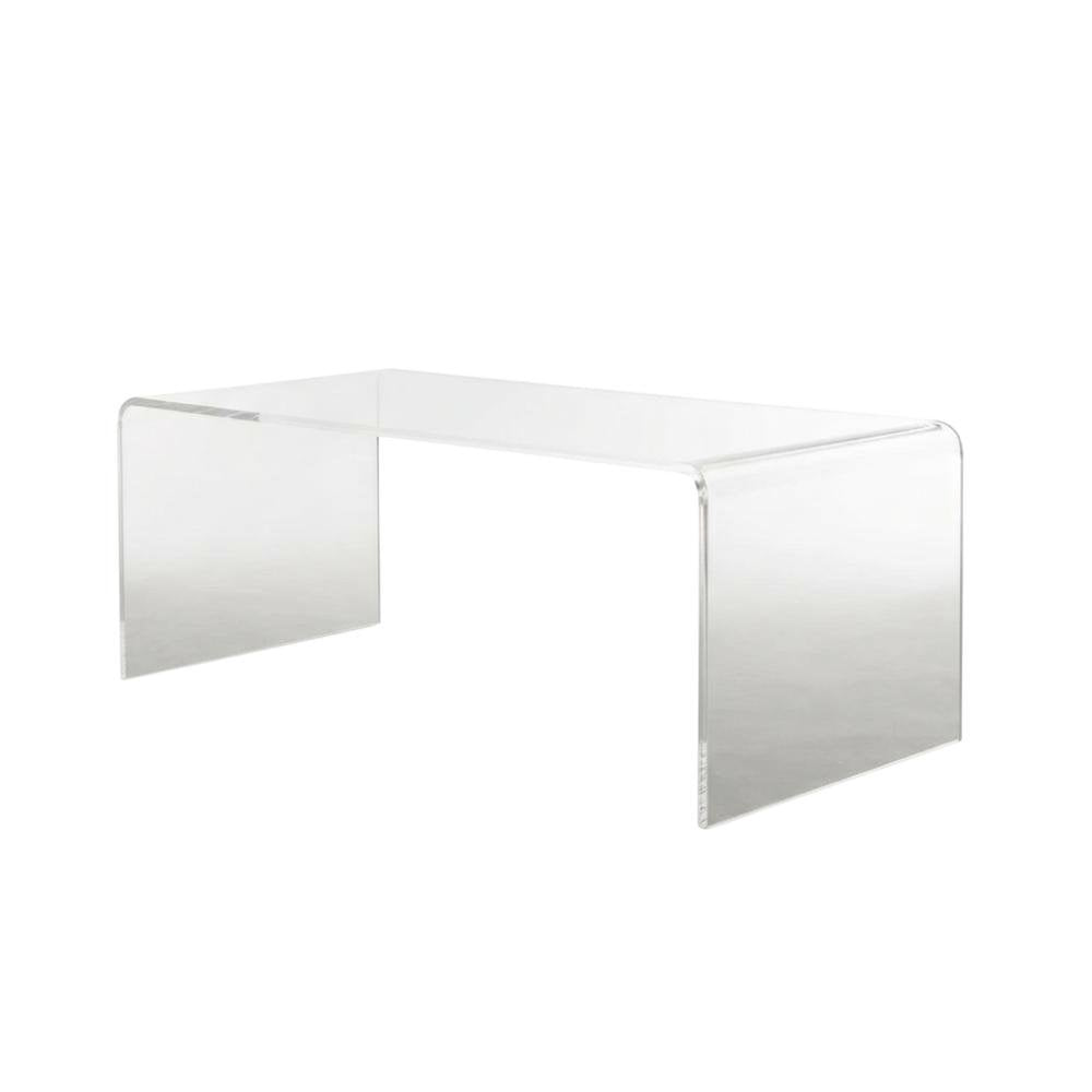 Clear acrylic coffee table with sleek design and lightweight build