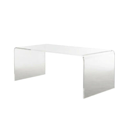 Clear acrylic coffee table with sleek design and lightweight build