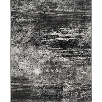 Silver and Black Area Rug with Power Loomed Polypropylene Pile for Living Room