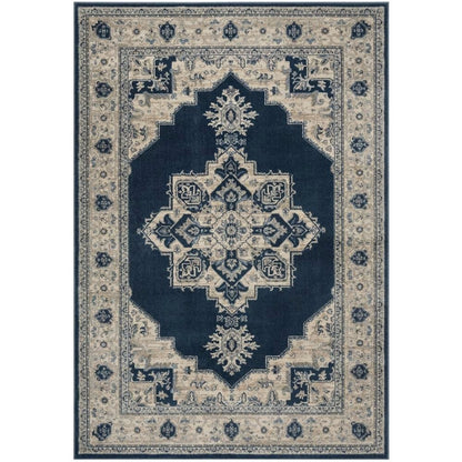 Navy and Creme Area Rug with Power Loomed Construction and Jute Backing