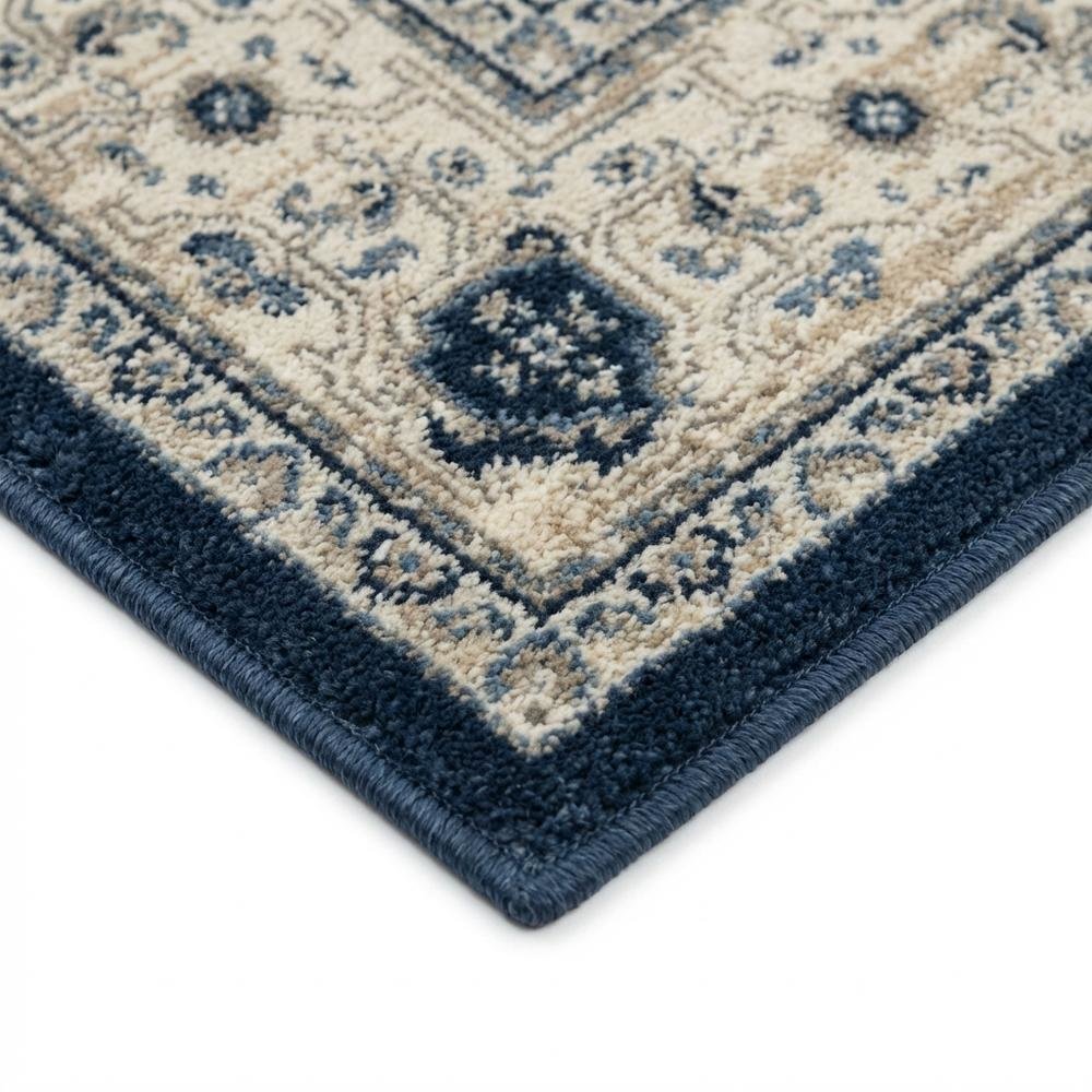 Navy and Creme Area Rug with Power Loomed Construction and Jute Backing