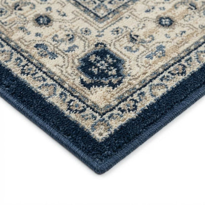 Navy and Creme Area Rug with Power Loomed Construction and Jute Backing