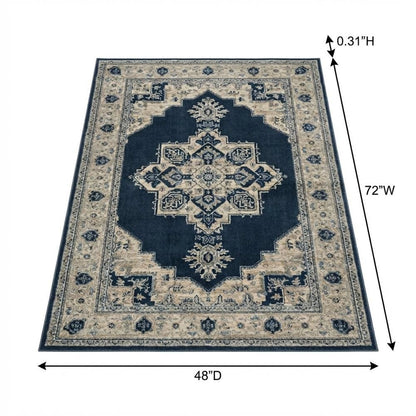 Navy and Creme Area Rug with Power Loomed Construction and Jute Backing