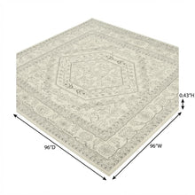 Ivory and Silver 8-Foot Square Area Rug with Polypropylene Pile, Power Loomed