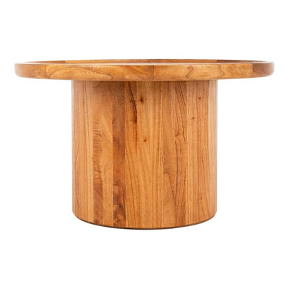 Natural Brown Round Pedestal Coffee Table with Wooden Frame