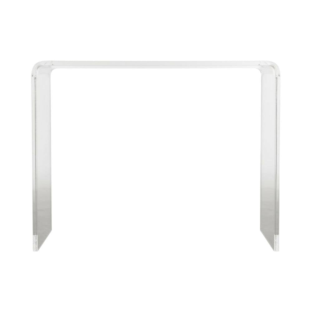Clear acrylic coffee table with sleek design and lightweight build