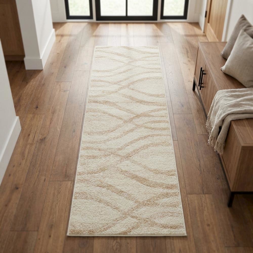 Cream and Champagne Area Rug, Power Loomed, Plush Polypropylene Pile