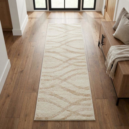 Cream and Champagne Area Rug, Power Loomed, Plush Polypropylene Pile
