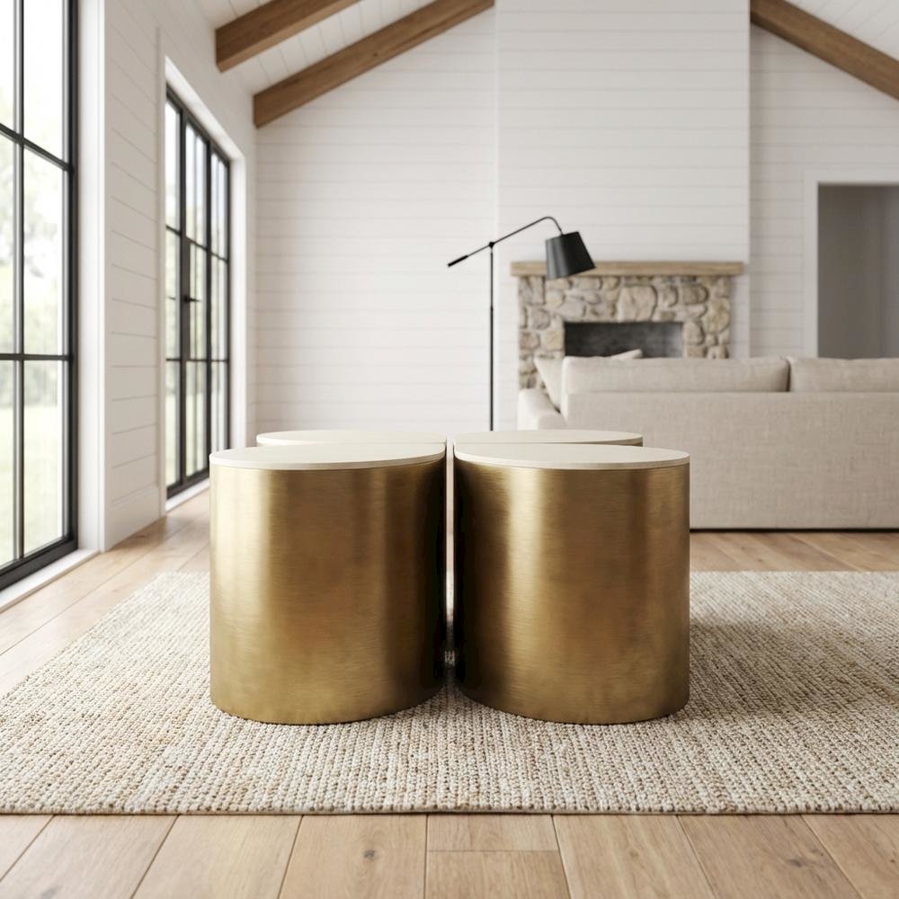 Retro Mid-Century Coffee Table, Metal Frame, Brass Accents