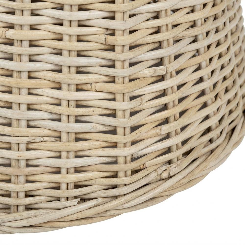 Round Rattan Coffee Table Ottoman with Mango Wood Frame