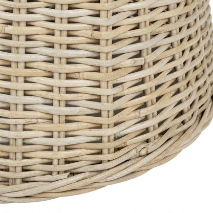 Round Rattan Coffee Table Ottoman with Mango Wood Frame