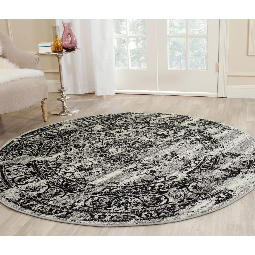 Adirondack, SILVER / BLACK, 4' X 4' Round, Area Rug, ADR101A-4R