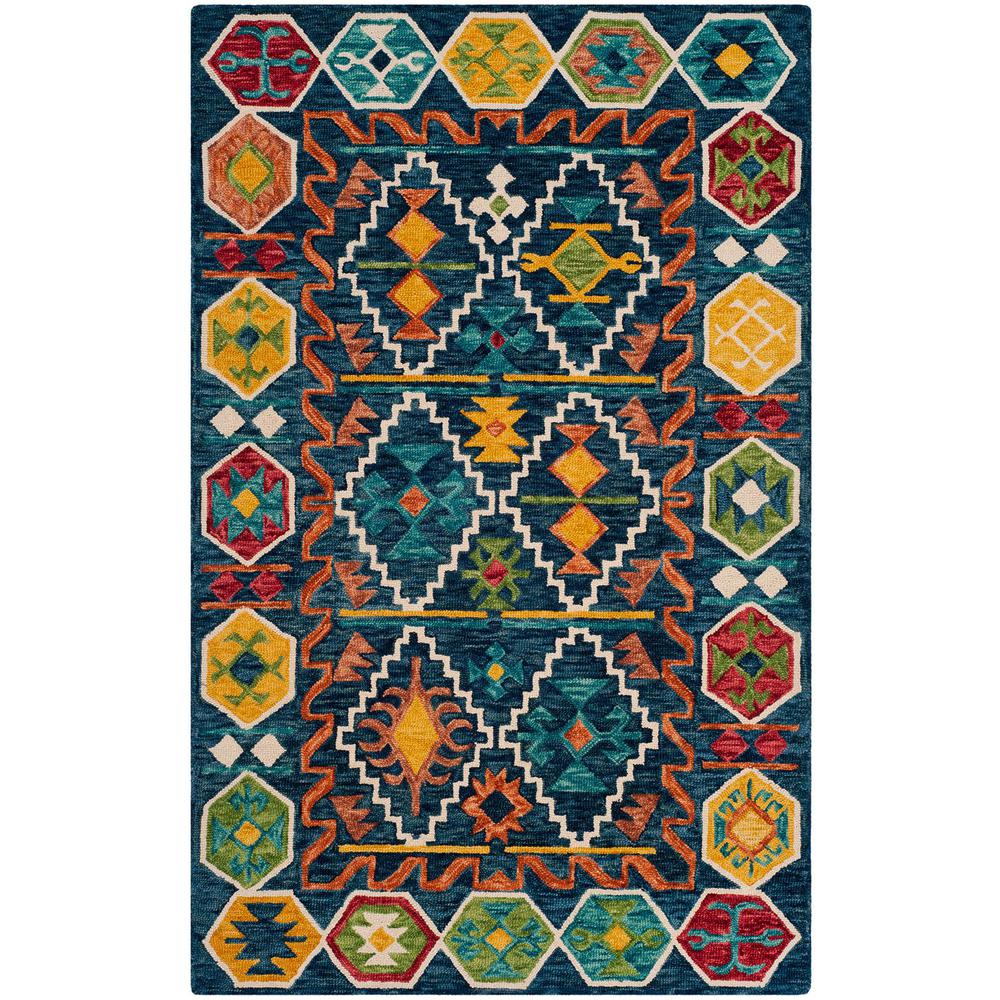 ASPEN, NAVY / GOLD, 6' X 9', Area Rug