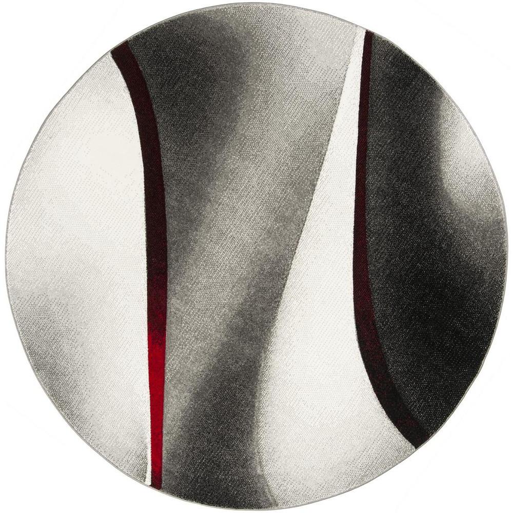 HOLLYWOOD, GREY / RED, 6'-7" X 6'-7" Round, Area Rug