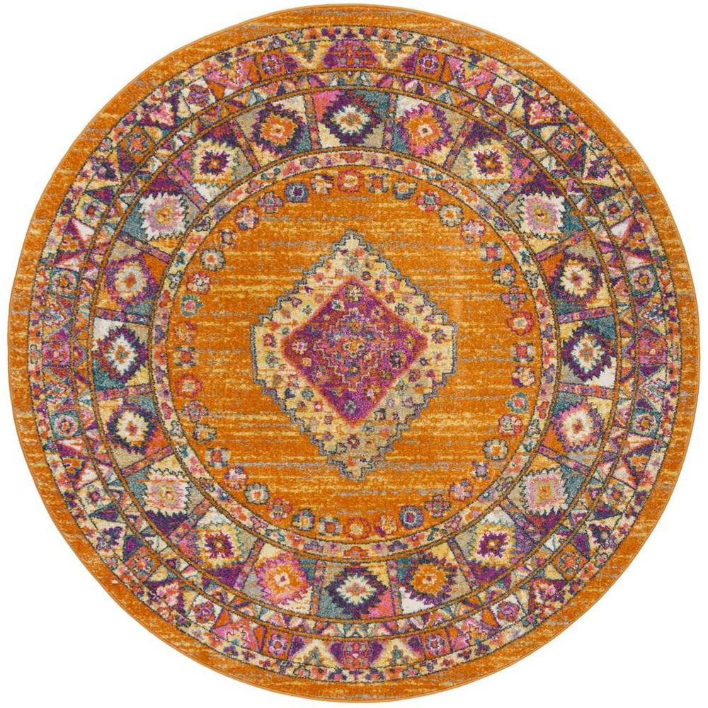 MADISON, ORANGE / FUCHSIA, 6'-7" X 6'-7" Round, Area Rug