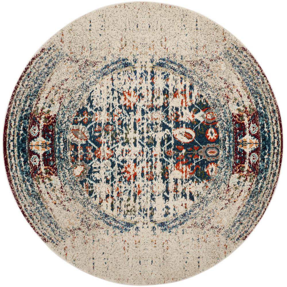 MONACO, IVORY / BLUE, 5' X 5' Round, Area Rug