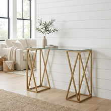 Glass Top Office Desk With Gold Metal Frame And 29.53-Inch Leg Height