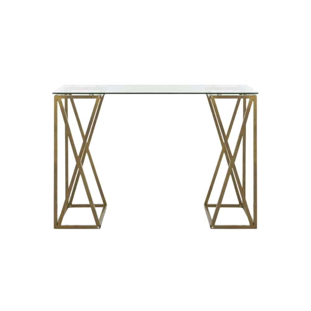 Glass Top Office Desk With Gold Metal Frame And 29.53-Inch Leg Height