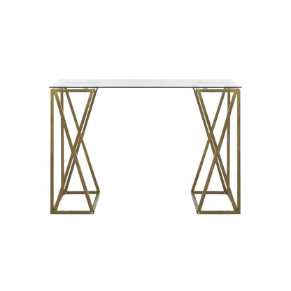 Glass Top Office Desk With Gold Metal Frame And 29.53-Inch Leg Height