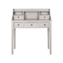 Quartz Grey Wood 5-Drawer Writing Desk With Storage Shelves And Brass Accents