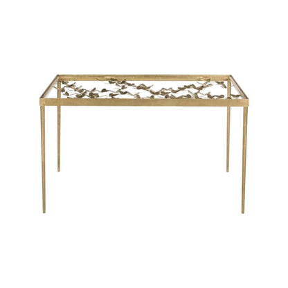 Modern Glass Top Office Desk With Metal Frame And Antique Gold Finish