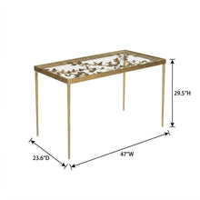 Modern Glass Top Office Desk With Metal Frame And Antique Gold Finish