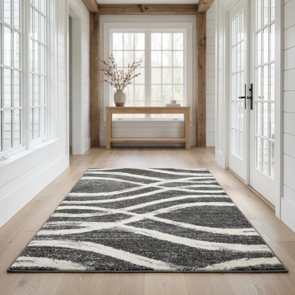 Charcoal and Ivory Area Rug, Power Loomed Polypropylene Pile, Small Rectangle