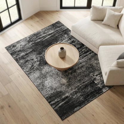 Silver and Black Area Rug with Power Loomed Polypropylene Pile for Living Room