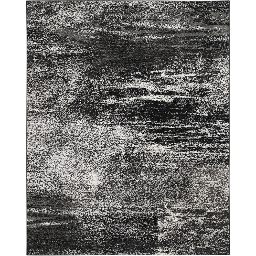 Silver and Black Area Rug with Power Loomed Polypropylene Pile for Living Room