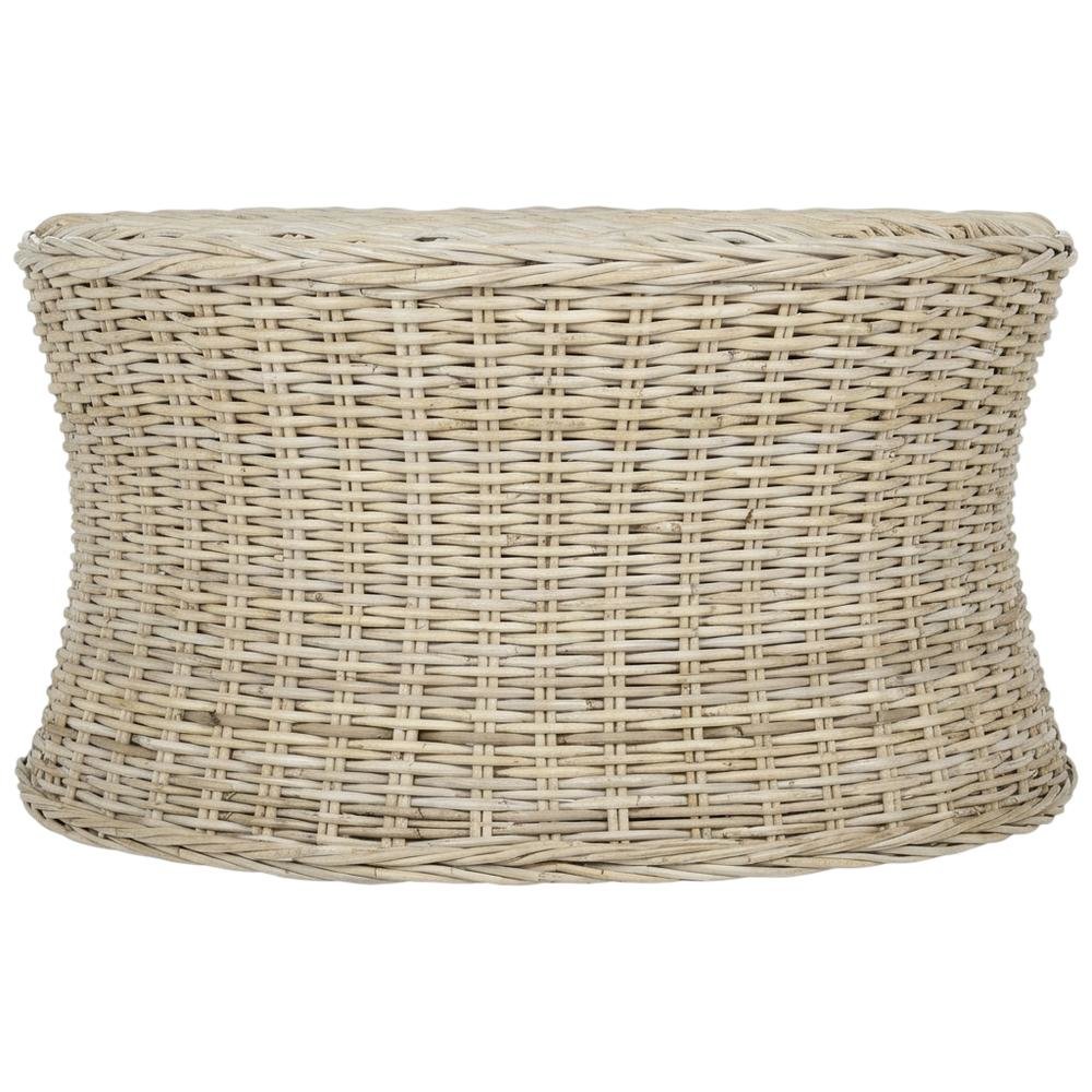 Round Rattan Coffee Table Ottoman with Mango Wood Frame