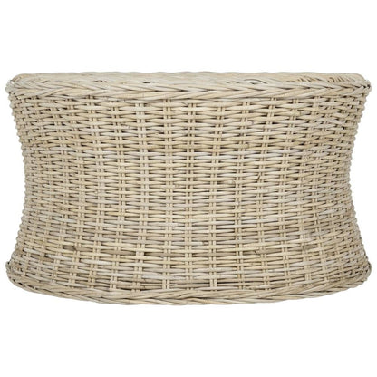 Round Rattan Coffee Table Ottoman with Mango Wood Frame