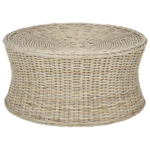 Round Rattan Coffee Table Ottoman with Mango Wood Frame