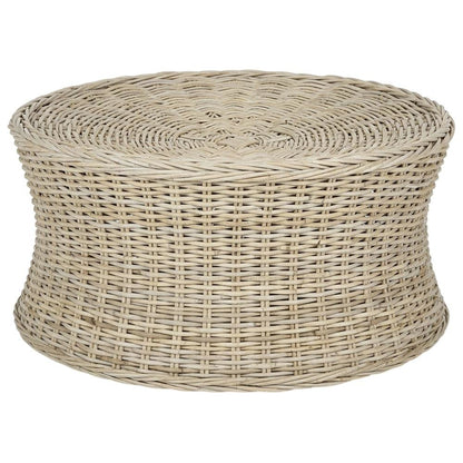 Round Rattan Coffee Table Ottoman with Mango Wood Frame