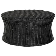 Black Rattan Round Coffee Table Ottoman with Mango Wood Top