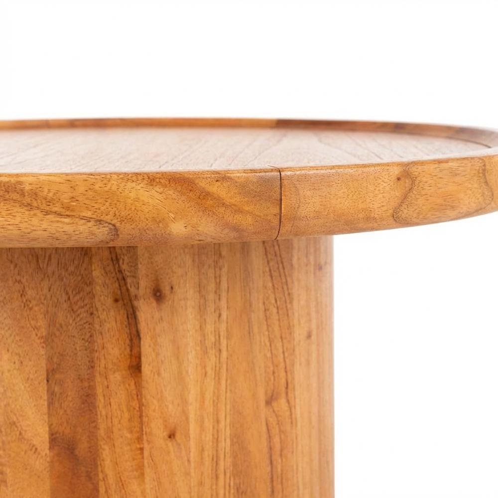 Natural Brown Round Pedestal Coffee Table with Wooden Frame